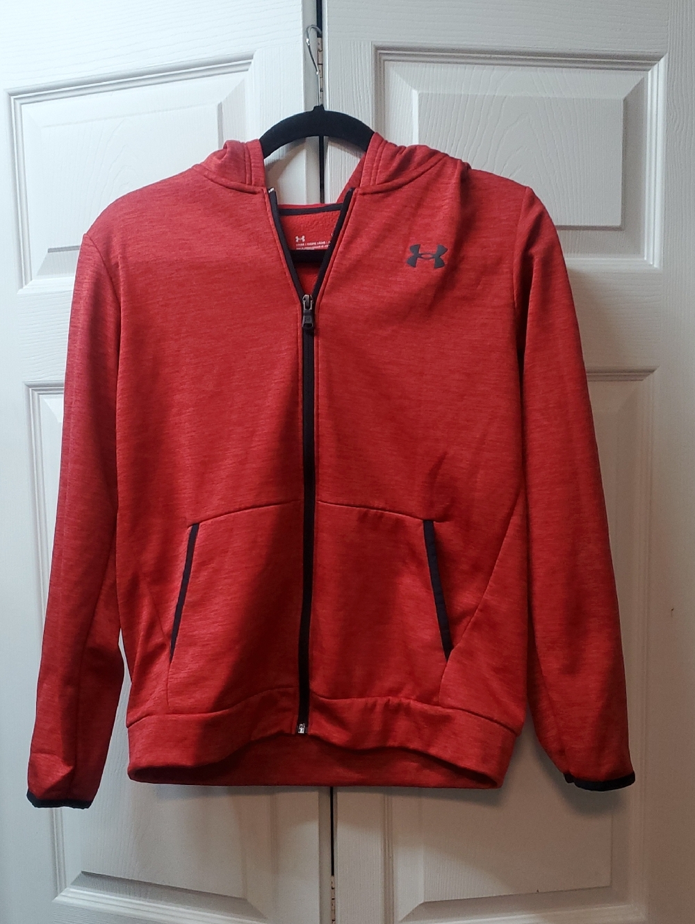 Under Armour Red Full-Zip Hooded Jacket YOUTH LARGE (Like Womans Medium)